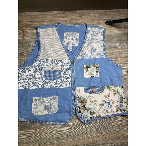 Koret Jackets & Blazers - Koret City Blues Blue Floral Vest Cottagecore Prairie XL Petite Zip Up